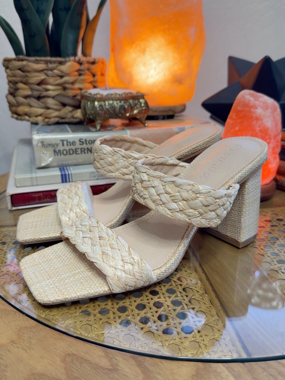 ZBY Size 7 Natural Raffia Braided Double Strap Block Heel Sandals